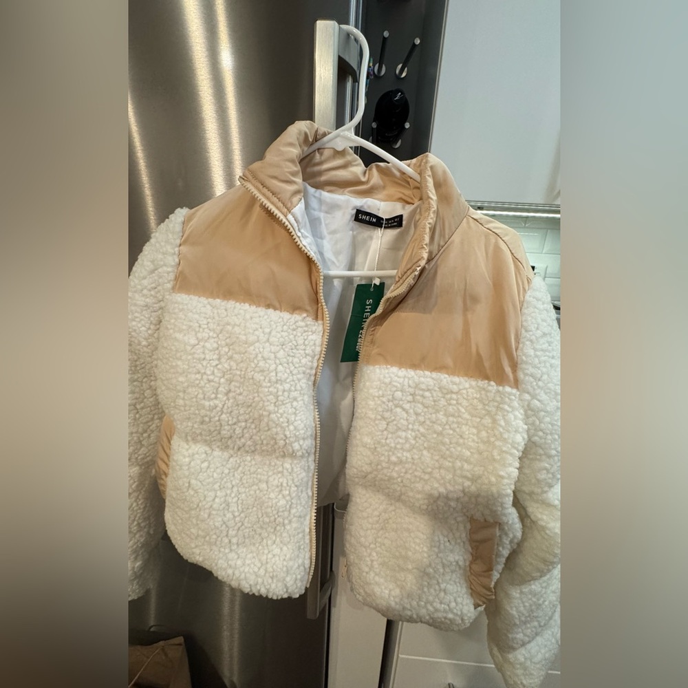SHEIN Cream and Tan Teddy Jacket